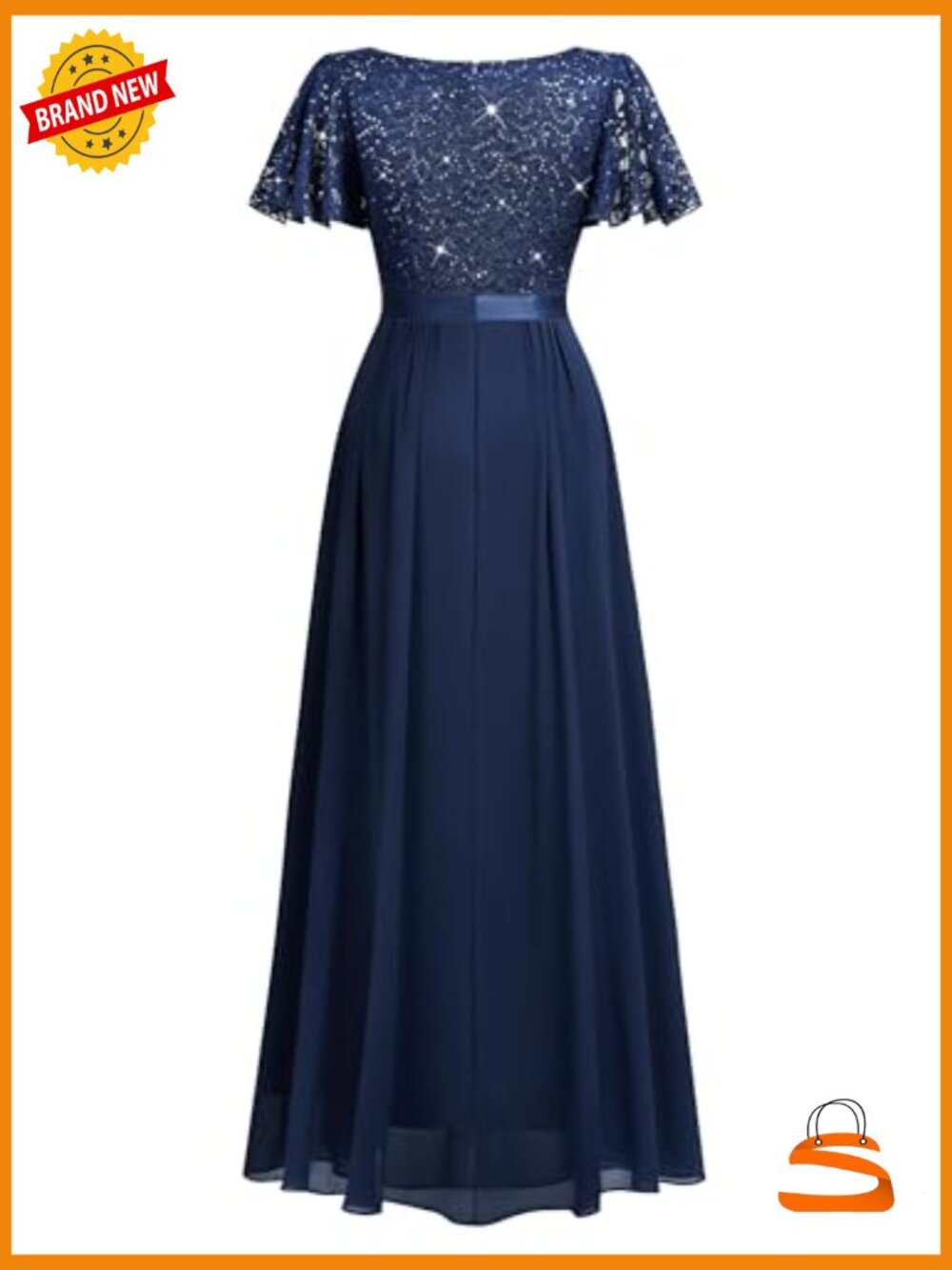 Retro V-Neck Ruffle Sleeve Sequined Lace Bridesmaid Party Maxi Dress - Picture 5 of 6